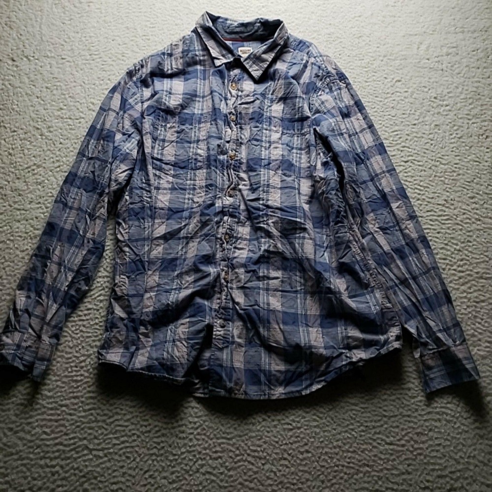 Mossimo Supply Co Shirt Mens 2XL Blue Plaid Long Sleeve Athletic Fit Button-Up